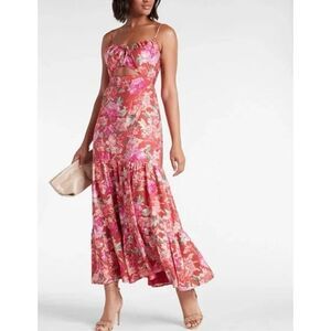 Express Floral Tie Front Ruffle Tiered Maxi Dress